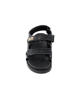 Women's Sandal with Rhinestone Rope Binding and bebe Logo Rivet Detail Sandals