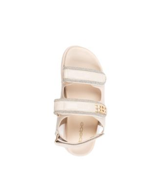 Women's Sandal with Rhinestone Rope Binding and bebe Logo Rivet Detail Sandals