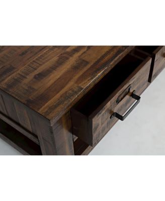 1Pc 48" Distressed Medium Brown Finish, 3 Drawers, Castered Base Industrial Coffee Table