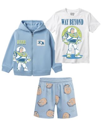 Boys' 2T-7 Buzz Lightyear Graphic T-Shirt, Sweatshirt and Shorts, 3-Piece Set