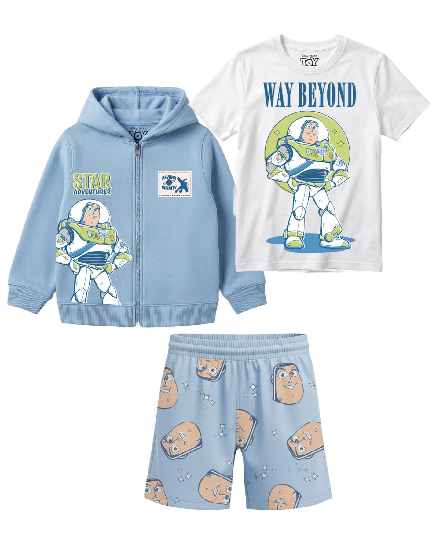 Детский комплект Toy Story Buzz Lightyear: футболка, свитшот и шорты, 2T-7, цвет: Синий / Белый — фото 1