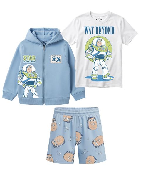 Детский комплект Toy Story Buzz Lightyear: футболка, свитшот и шорты, 2T-7, цвет: Синий / Белый