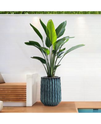 Verdant Rise Ribbed Ceramic Planter, Coastal Gradient Decorative Pot for Indoor/Outdoor Decor