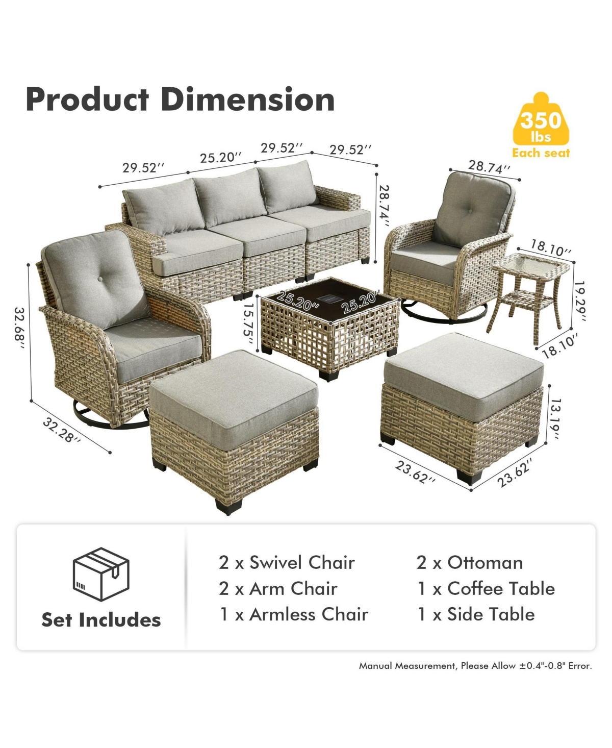 Xizzi 9 Pieces Wicker Outdoor Patio Furniture Set,Rattan Modular Sectional Sofa,Outside Swivel Rocking Chairs Coversation Set with Side Table