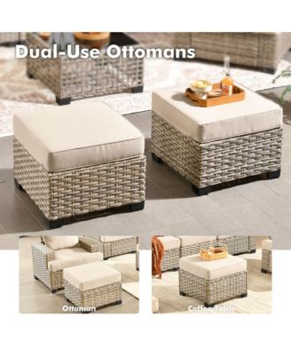 9 Pieces Wicker Outdoor Patio Furniture Set,Rattan Modular Sectional Sofa,Outside Swivel Rocking Chairs Coversation Set with Side Table