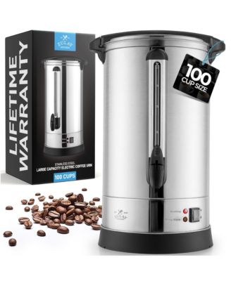 Commercial Grade 100 Cup Coffee Maker Hot Water Urn - Large Percolator Pot Dispenser with Double Wall Stainless Steel