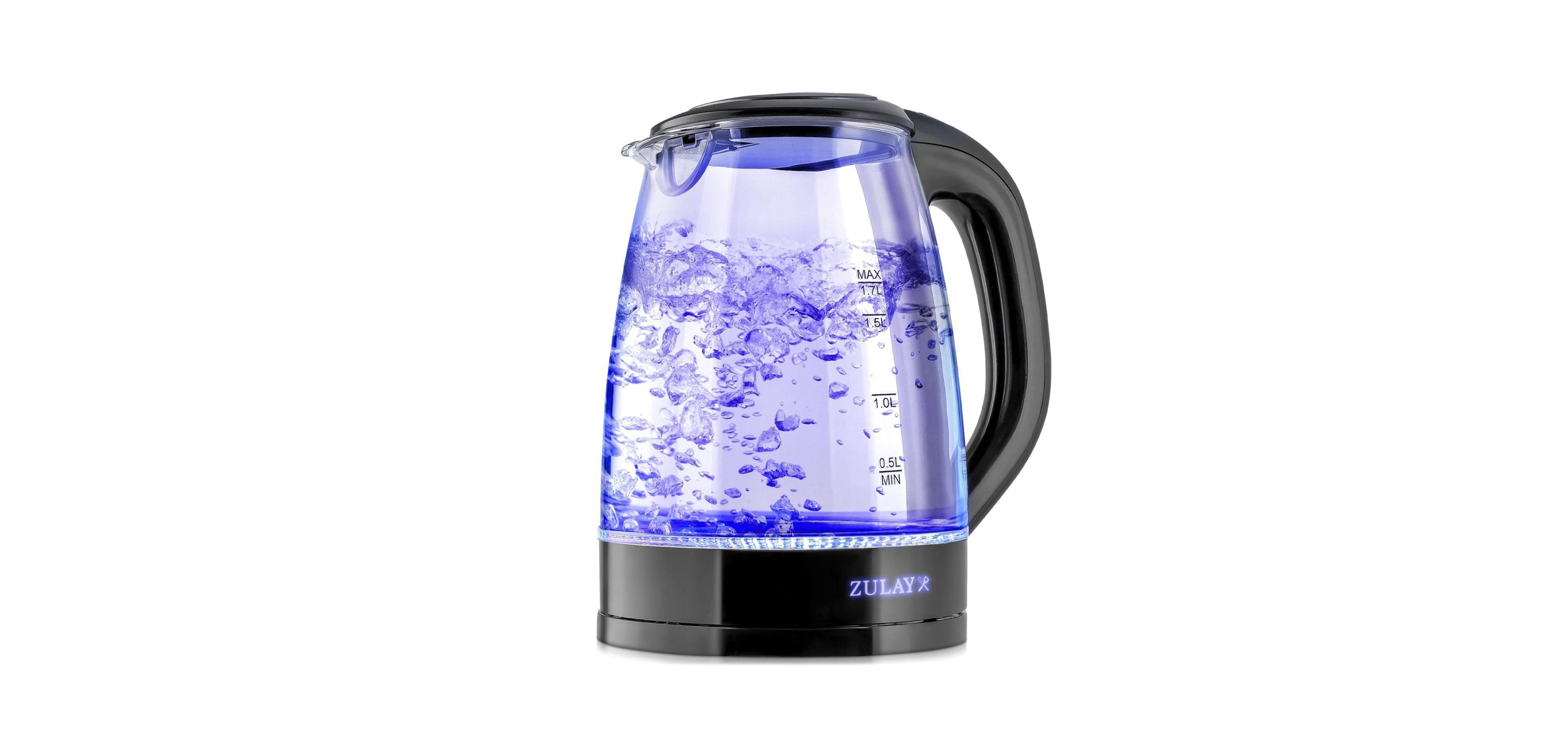 Zulay Kitchen Borosilicate Glass Electric Kettle with Blue Led Light