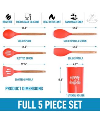 5-Piece Non-Stick Silicone & Acacia Wood Cooking Utensil Set with Holder