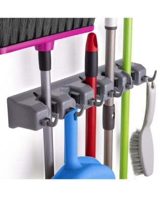 Mop and Broom Organizer Wall Mount - Organizer Utility Racks Mop Holder and Broom Hanger (5 Slots)
