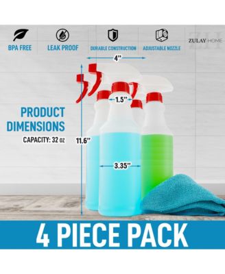 Heavy Duty Cleaning Spray Bottle Set with Adjustable Nozzle & Spring Loaded Trigger (4 Pack, 32oz)