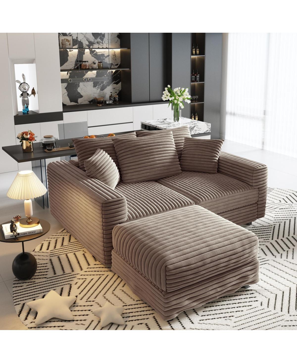 Streamdale Furniture 82.7" Plush Corduroy 3-Seat Sofa with Movable Ottoman