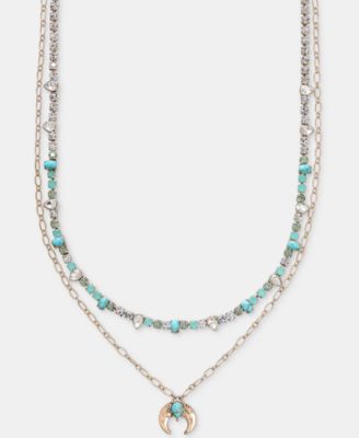 Mixed Stone Layered Pendant Necklace, 16" + 3" extender