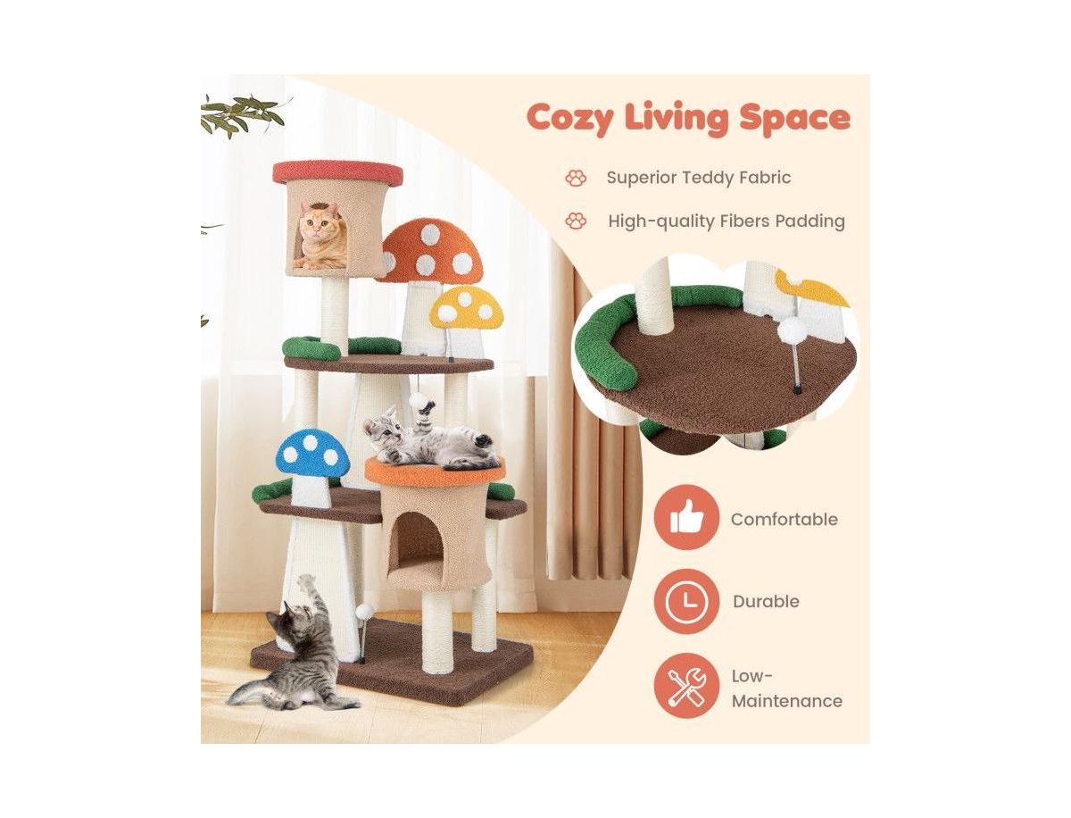 Aostirmotor 4-in-1 Cat Tree with 2 Condos & Platforms for Indoor Cats