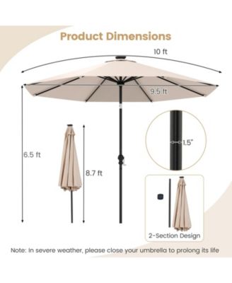 10 FT Solar Patio Umbrella w/96 Multi-colored LED Lights & 9 Modes Vented Top