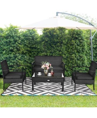 Set Of 8 Outdoor Patio Rattan Furniture Set Cushioned Sofa Coffee Table Garden Deck