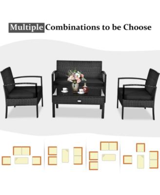 Set Of 8 Outdoor Patio Rattan Furniture Set Cushioned Sofa Coffee Table Garden Deck