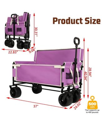 Convertible Folding Wagon Cart - Heavy-Duty Utility Wagon with Bench Seat, All-Terrain Wheels and Storage for Camping, Beach, Garden