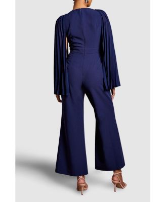 Petite V Neck Pleated Jumpsuit