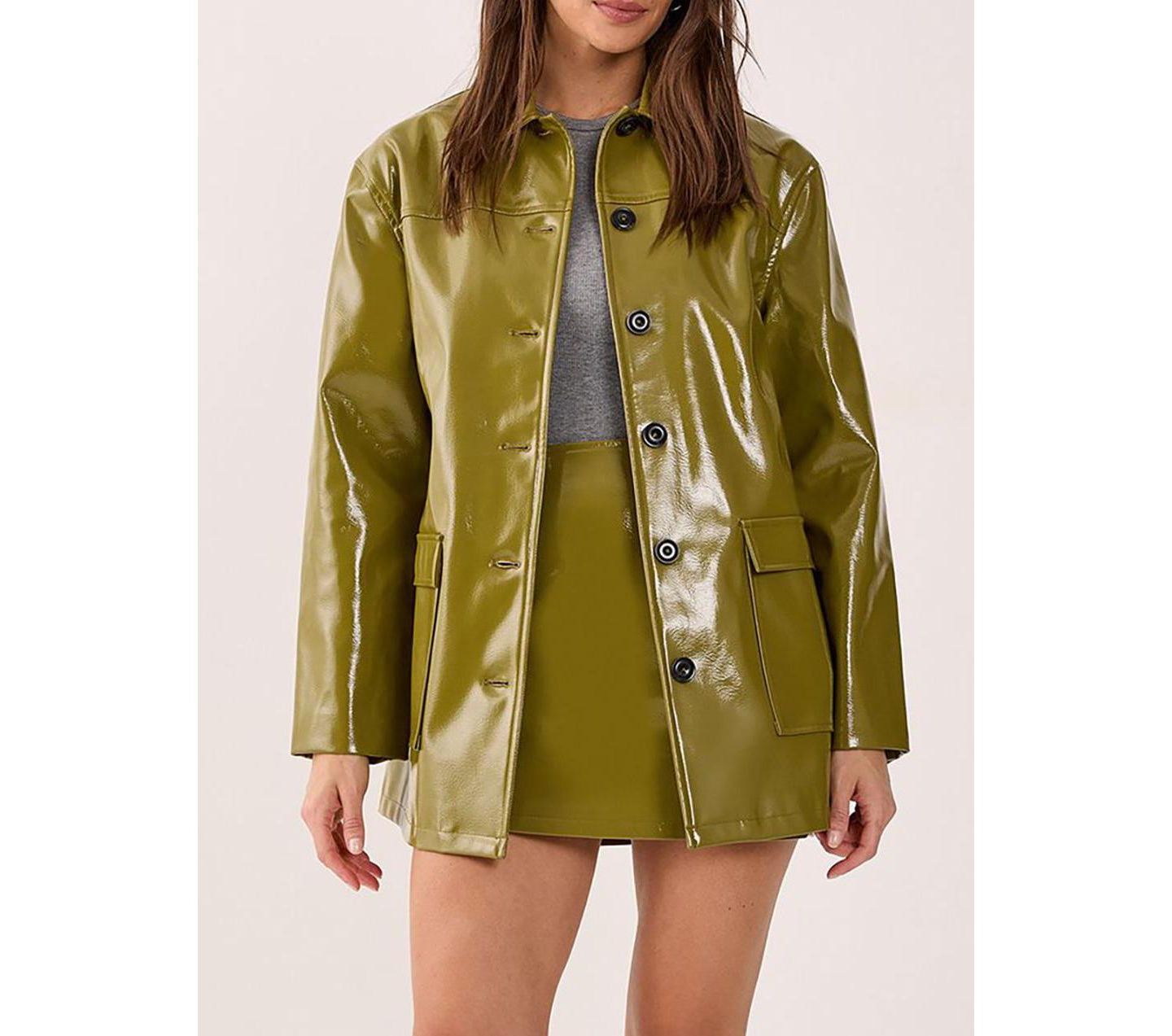 Женская куртка Nasty Gal Vinyl High Clean Longline, цвет: Оливковый — фото 7