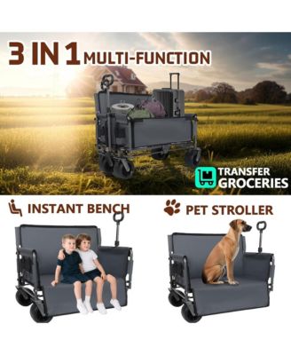 Convertible Folding Wagon Cart - Heavy-Duty Utility Wagon with Bench Seat, All-Terrain Wheels and Storage for Camping, Beach, Garden