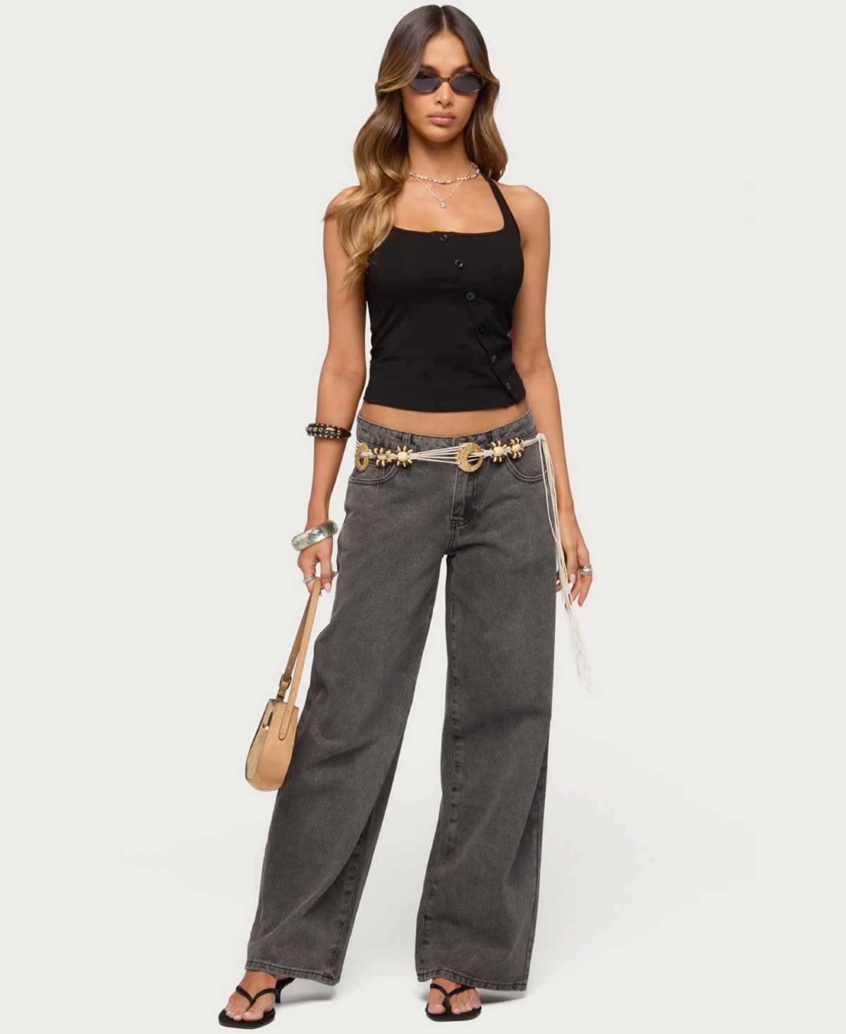 Edikted Women's Asymmetric Button Up Halter Top