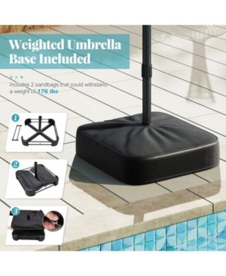 15Ft Patio Double-Sided Solar LED Market Umbrella Crank 36 Lights Base