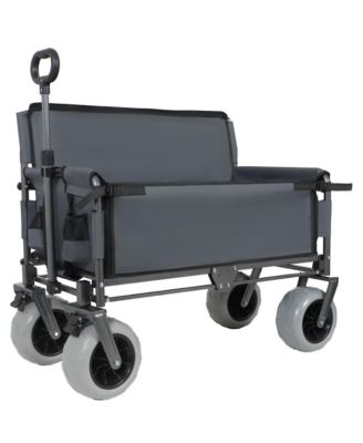 Folding Wagon - Heavy-Duty Wagon Cart with All-terrain Wheels and Bench Seat, 500lbs Capacity for Camping and Beach