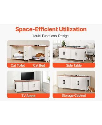 47.2" Hidden Litter Box Cabinet with 4 Doors & 2 Entries - Multi-Cat Wooden Washroom Furniture