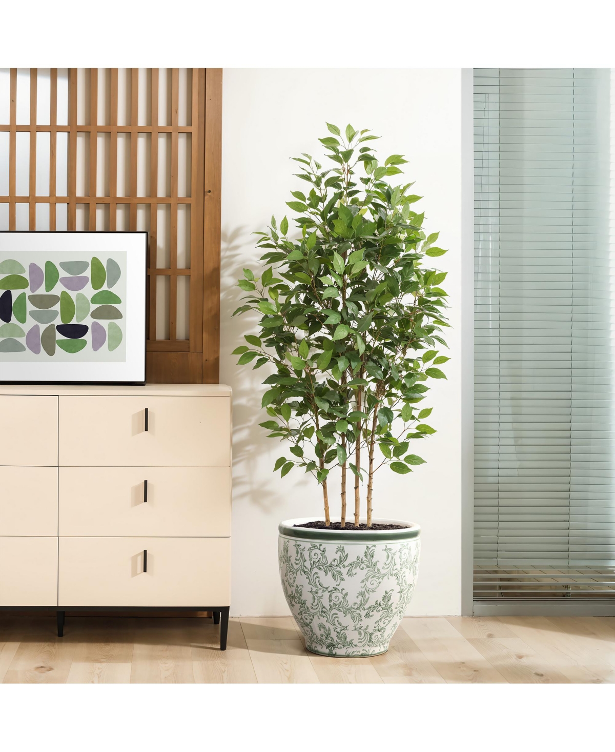 LuxenHome Green Paisley Ceramic Planter, 15.55" Round, Indoor & Outdoor Flower Pot