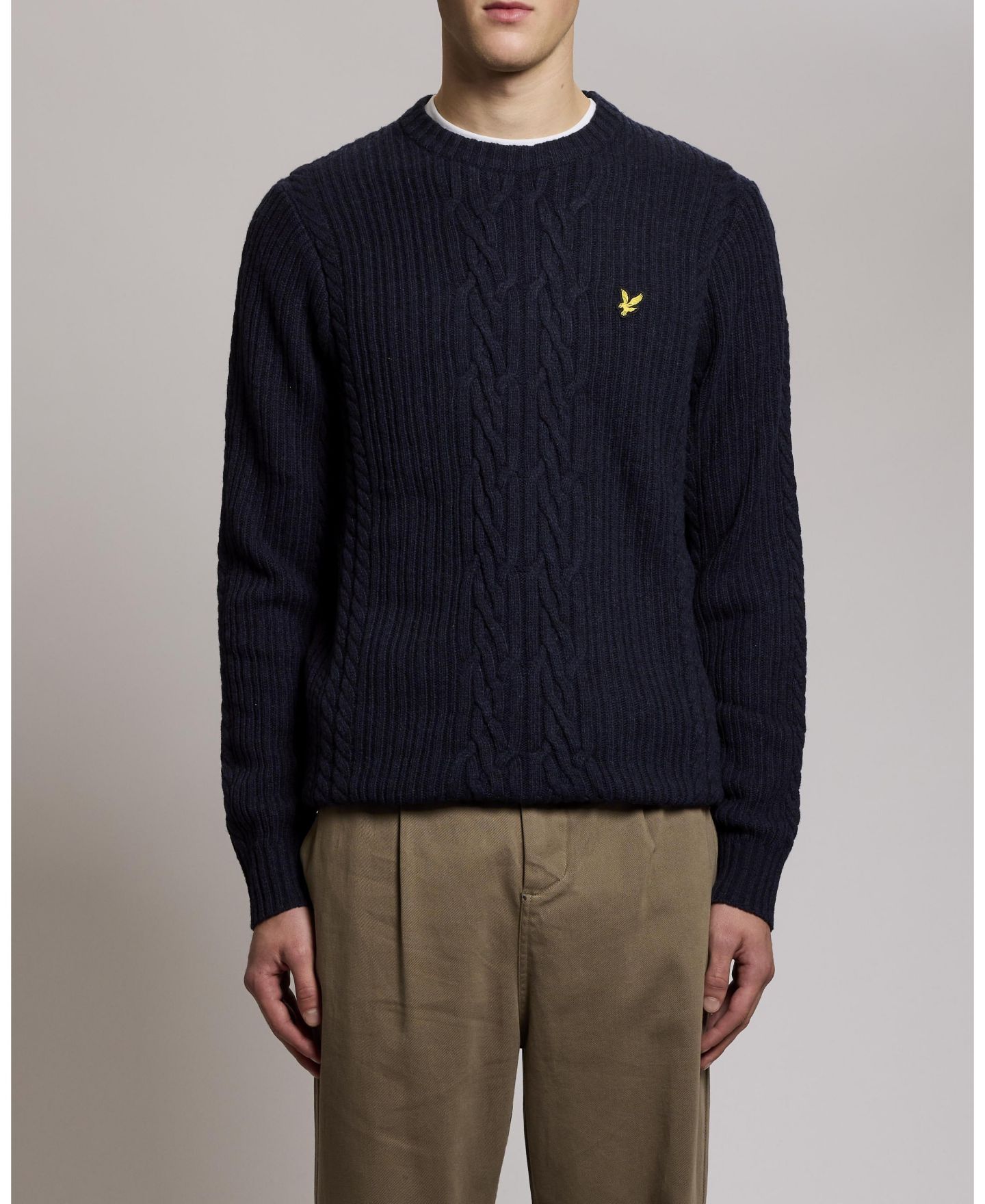 Мужской свитер Lyle & Scott Ribbed Cable Knit Long Sleeve, цвет: Тёмно-синий меланжевый — фото 3