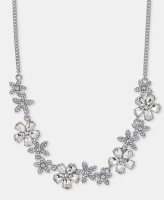 Crystal Flower Statement Necklace, 16" + 3" extender