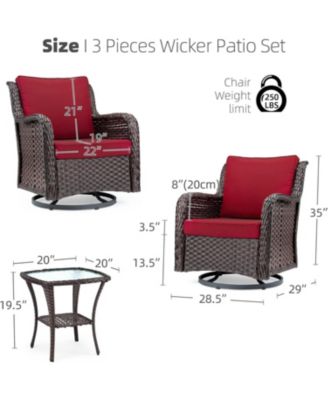 3-Piece Outdoor Wicker Patio Bistro Set - Rocking Chairs, with Glass Side Table, Outdoor Rattan Swivel Chair Set, for Backyard, Porch, Deck