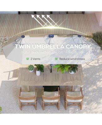 Spacious Outdoor Umbrella,Double-sided Outdoor Patio Umbrella,with Solar Lights and Base,Dining Table Umbrella Push Button Tilt