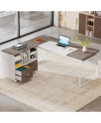 L-Shaped Desk with Drawers, 63" Office Desk with File Cabinet
