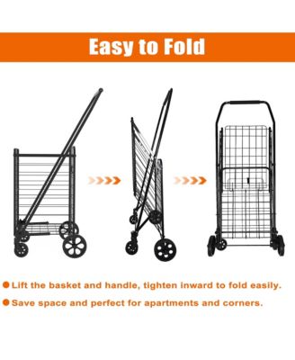 Folding Shopping Cart, Grocery Cart with 360° Swivel Wheels, Open Door for Groceries and Laundry