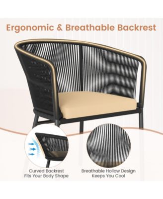 Patio Dining Chair Set of 4 w/Backrest Armrests Washable Cushions Metal Frame