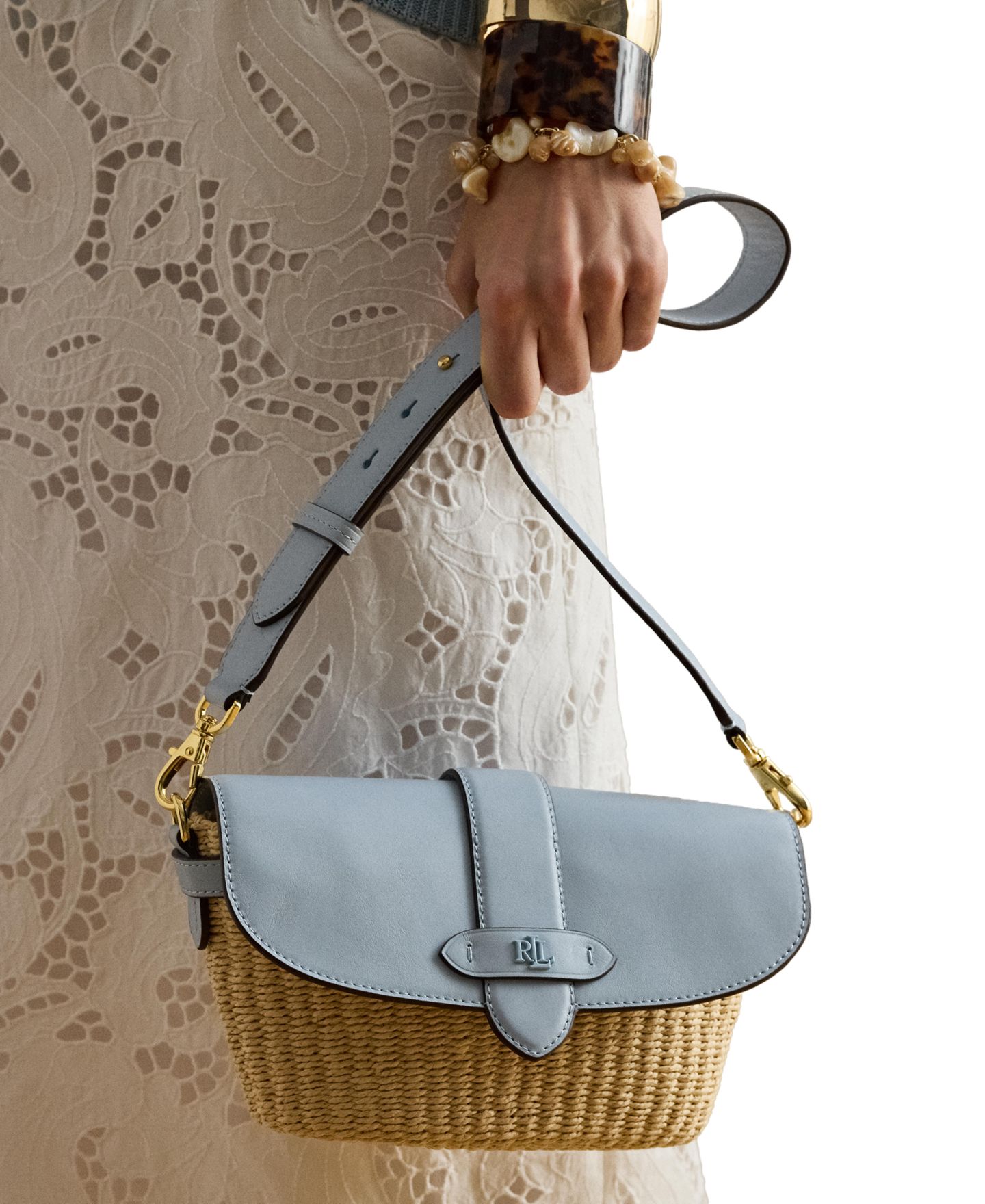 Женская сумка Lauren Ralph Lauren Lynden Small Straw-Leather Shoulder, цвет: Синий — фото 2