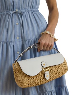 Straw-Leather  Small Tasha East-West Shoulder Bag
