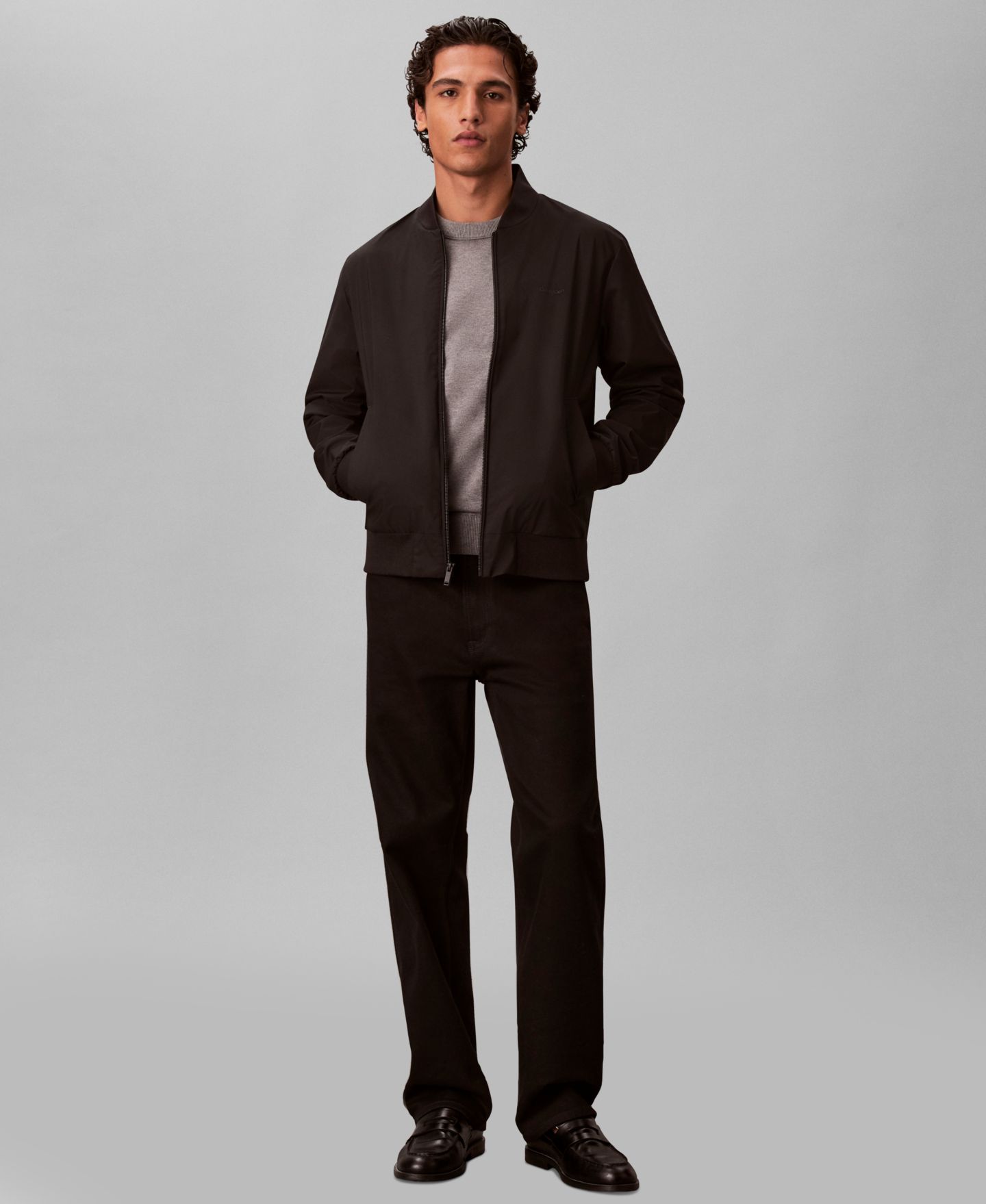 Мужская куртка Calvin Klein Birdseye Round Collar Bomber, цвет: Чёрный — фото 2