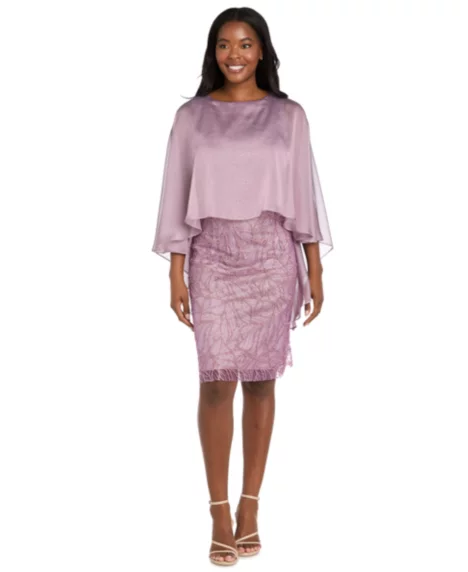 Petite Glitter Sheer Capelet Overlay Dress - Orchid