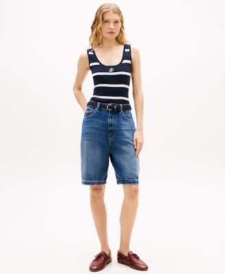 Women's Monogram Script Striped Scoop Neck Tank Top