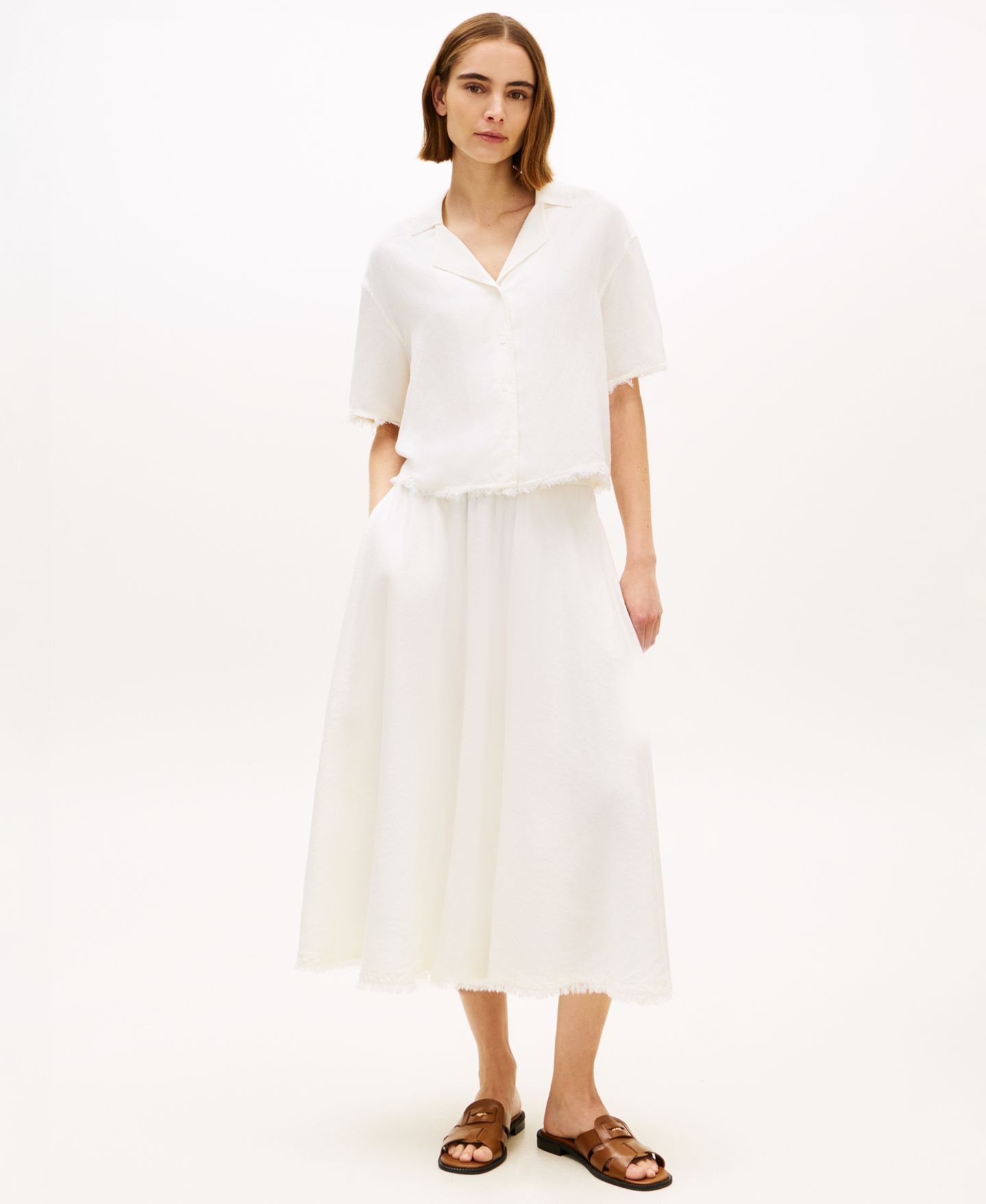 Женская рубашка Tommy Hilfiger Frayed Collared Short-Sleeve, цвет: Слоновая кость шёлковый — фото 2