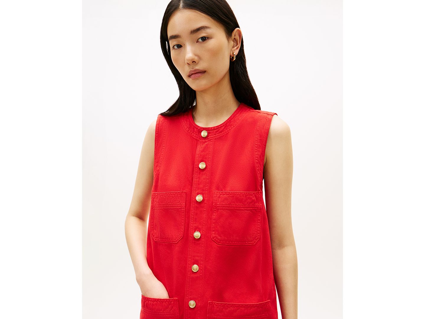 Женское джинсовое мини-свитшоты Tommy Hilfiger Color без рукавов с круглым вырезом, цвет: Fireworks — фото 2