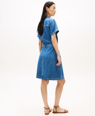 Women's Short-Sleeve Belted Denim Dress