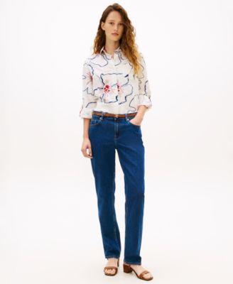 Women's Long-Sleeve Collared Printed Shirt
