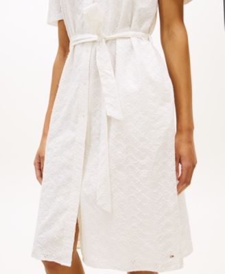 Women's Broderie Knee-Length Short-Sleeve Shirt Dress