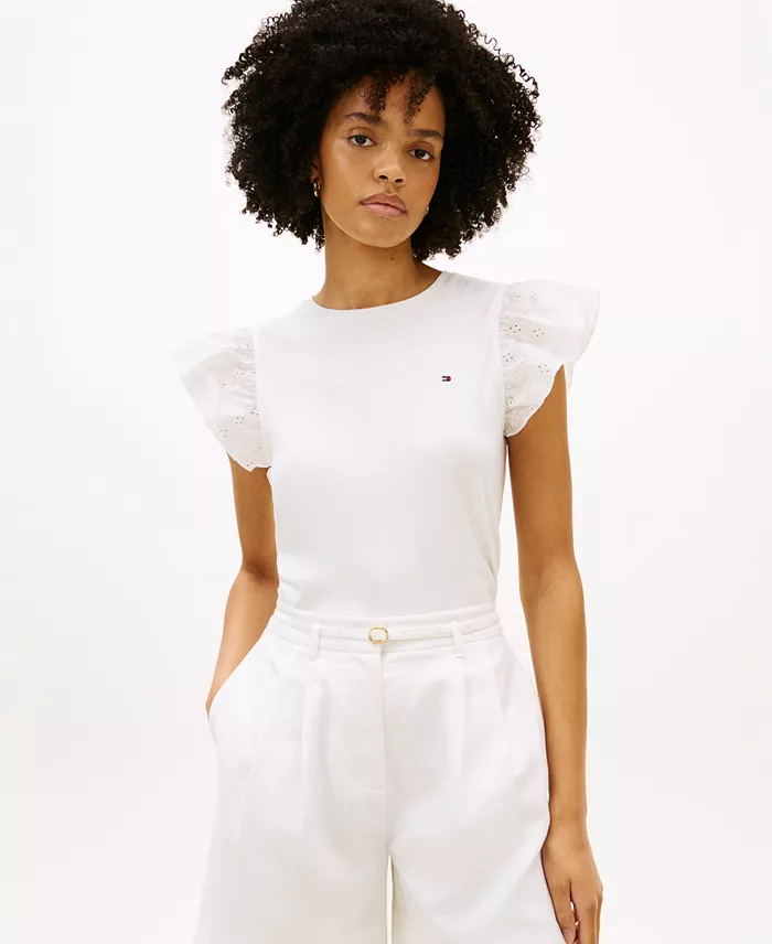 Women's Broderie Mix-Media Top