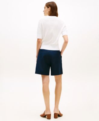 Women's Pointelle Short-Sleeve Polo Sweater