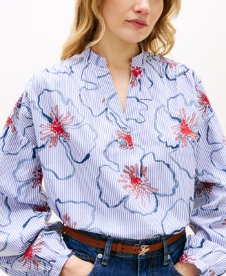 Women's Relaxed V-Neck Poplin Top