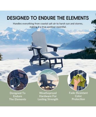 Folding Adjustable Adirondack Chair with Retractable Ottoman and Cup Holder